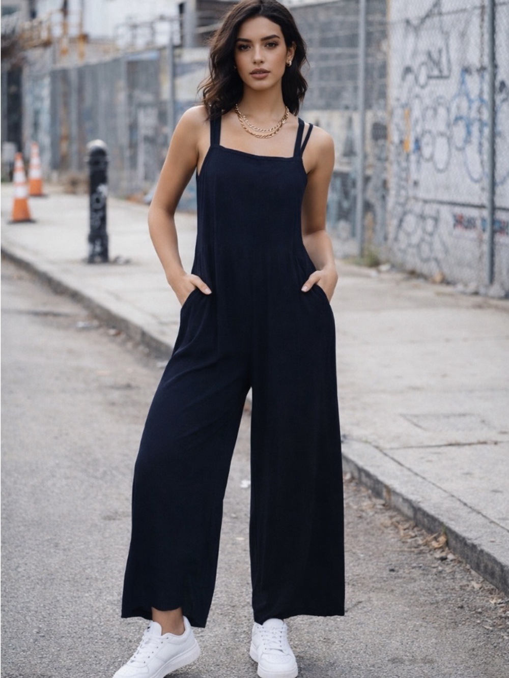 Madewell Navy Blue Square Neck Open Back Coastal Boho Wide Leg Jumpsuit Size 4